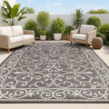 JONATHAN Y Vintage Filigree Indoor Outdoor Area Rug 8X10 Black/Gray, Charleston Textured Weave for Backyard, Patio, Porch, Easy-Cleaning, High Traffic, Pet-Friendly, Non-Shedding (SMB106G-8)-Ruum Studio Home