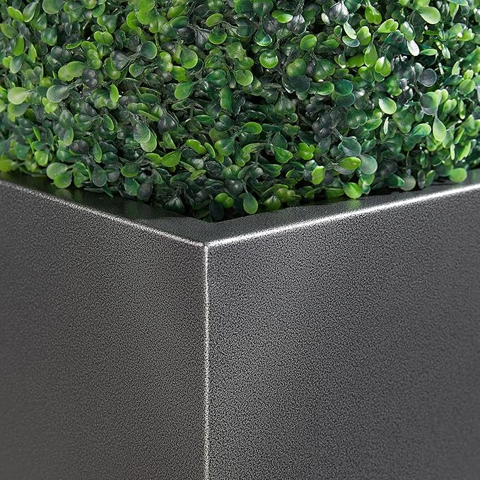 Metallic Heavy Tall Outdoor/Indoor Planter Box, Rectangular, 14Lx14Wx30H Inches, ‎25LBS/PC, Dark Gray, No Assembly Required and Seamless, Set of 2-Ruum Studio Home