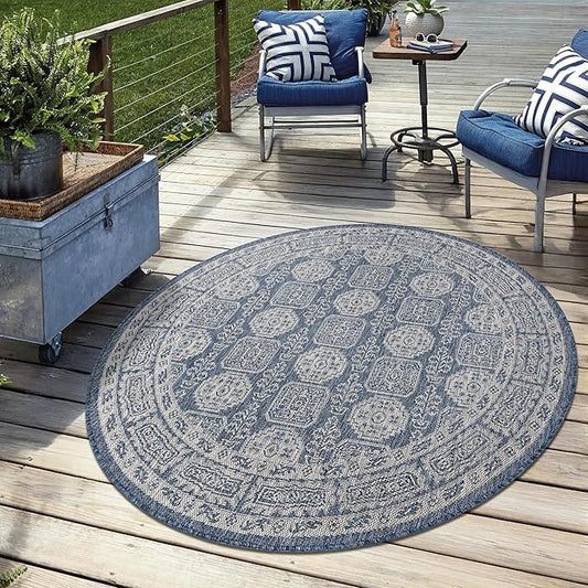 Keen Home Design Terrace Outdoor Round Rug - 5ft Round Washable Indoor/Outdoor Rug for Patio, Kitchen, Balcony, Beach, Garden, Deck and Porch, Size: 5'3" Round-Ruum Studio Home