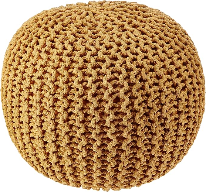 REDEARTH · Round Pouf Ottoman - Hand Knitted Cable Boho Poof Home Décor Pouffe Circular Footrest for Living Room - Bedroom - Lounge - Nursery - 100% Cotton Poufs (19.5"x19.5"x14") - Mustard-Ruum Studio Home
