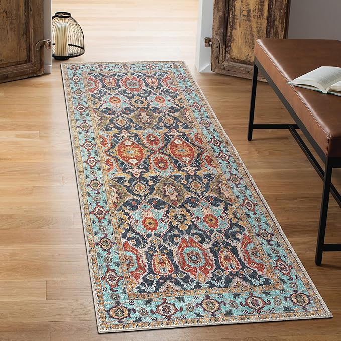 Keen Home Design 2x12 Rug - Machine Washable Runner Rug with Non-Slip Backing, Ideal for Hallway, Entryway, Kitchen, Laundry Room - Vintage, Easy Clean, Durable, Low Pile - (2'6" x 12')-Ruum Studio Home