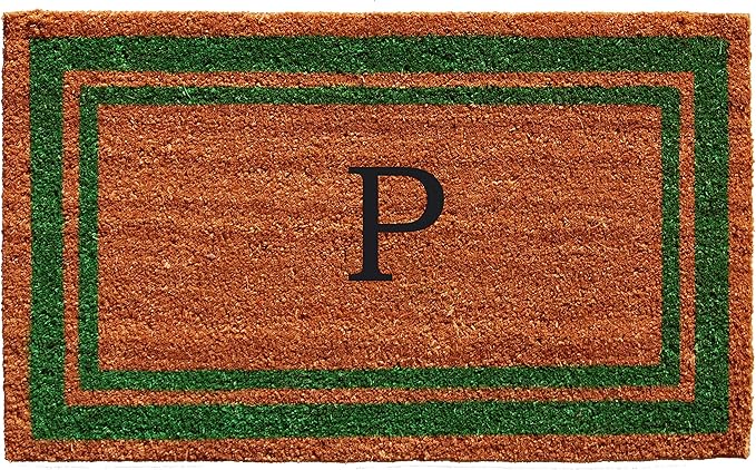 Calloway Mills Green Border 24" x 36" Monogram Doormat (Letter P)-Ruum Studio Home