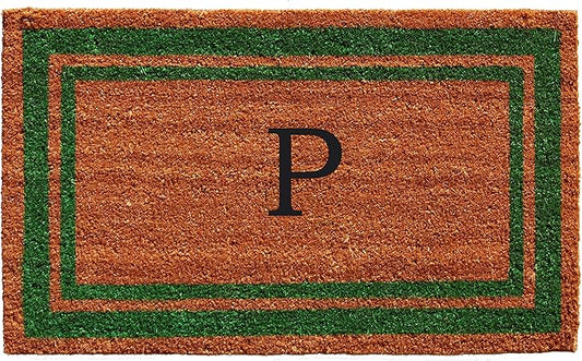 Calloway Mills Green Border 24" x 36" Monogram Doormat (Letter P)-Ruum Studio Home