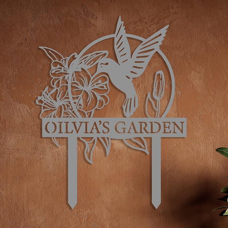 Custom Hummingbird Metal Garden Decor, Personalized Bird with Stakes Garden Sign, Flower Design Personalized Garden Sign, Custom Garden Name Sign, Home Gift, Large Outdoor Decor, Patio Decor-Ruum Studio Home