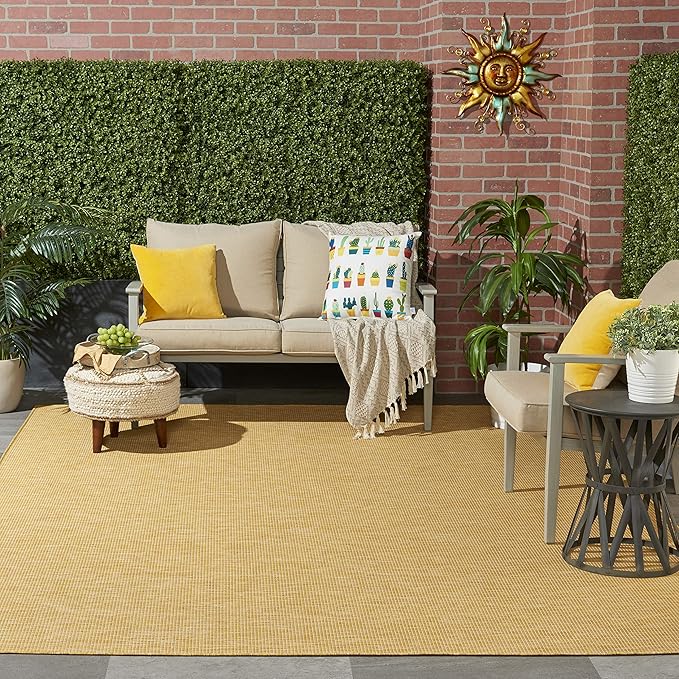 Nourison Positano Indoor/Outdoor Yellow 6' x Round Area Rug, Easy Cleaning, Non Shedding, Bed Room, Living Room, Dining Room, Backyard, Deck, Patio (6 Round)-Ruum Studio Home