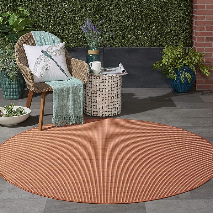Nourison Positano Indoor/Outdoor Terracotta 6' x Round Area Rug, Easy Cleaning, Non Shedding, Bed Room, Living Room, Dining Room, Backyard, Deck, Patio (6 Round)-Ruum Studio Home