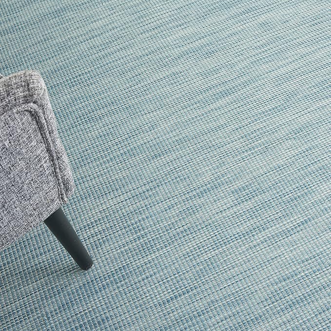 Nourison Positano Indoor/Outdoor Aqua 2'2" x 10' Area Rug, Easy Cleaning, Non Shedding, Bed Room, Living Room, Dining Room, Backyard, Deck, Patio (2x10)-Ruum Studio Home