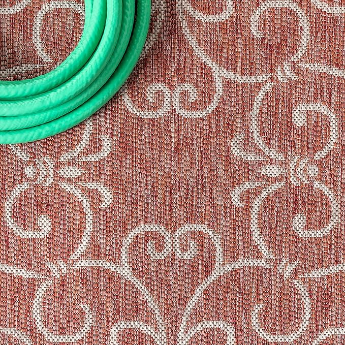 JONATHAN Y Vintage Filigree Indoor Outdoor Area Rug 9X12 Red/Beige, Charleston Textured Weave for Backyard, Patio, Porch, Easy-Cleaning, High Traffic, Pet-Friendly, Non-Shedding (SMB106B-9)-Ruum Studio Home