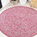 JONATHAN Y Vintage Filigree Indoor Outdoor Round Area Rug 5 Ft Fuchsia/Light Gray, Charleston Textured Weave for Backyard, Patio, Porch, Easy-Cleaning, Pet-Friendly, Non-Shedding (SMB106J-5R)-Ruum Studio Home