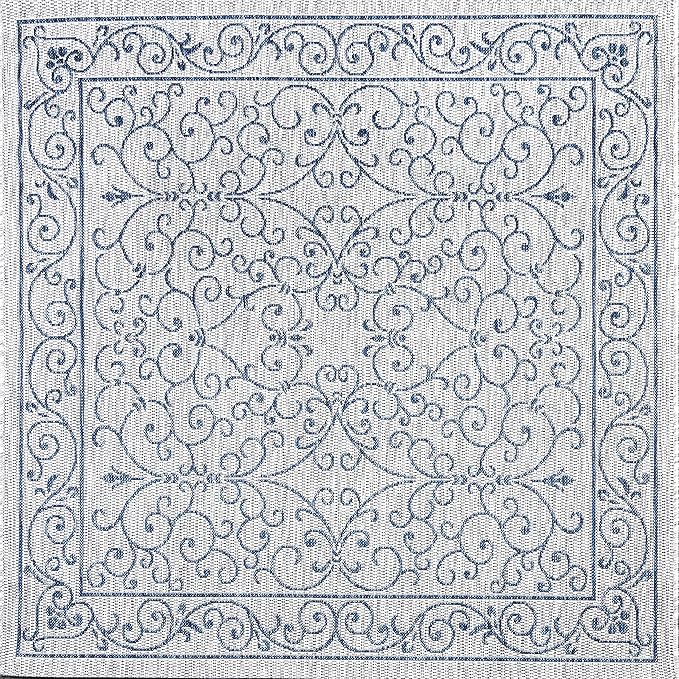 JONATHAN Y Vintage Filigree Indoor Outdoor Square Area Rug 8X8 Gray/Navy, Charleston Textured Weave for Backyard, Patio, Porch, Easy-Cleaning, High Traffic, Pet-Friendly, Non-Shedding (SMB106C-8SQ)-Ruum Studio Home