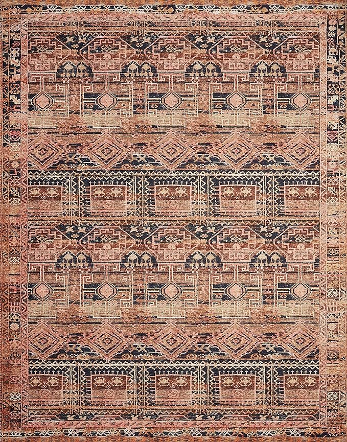Loloi Layla Collection LAY-14 Mocha/Blush 5'-0" x 7'-6" .13" Thick Area Rug, Soft, Durable, Vintage Inspired, Distressed, Low Pile, Non-Shedding, Easy Clean, Printed, Living Room Rug-Ruum Studio Home