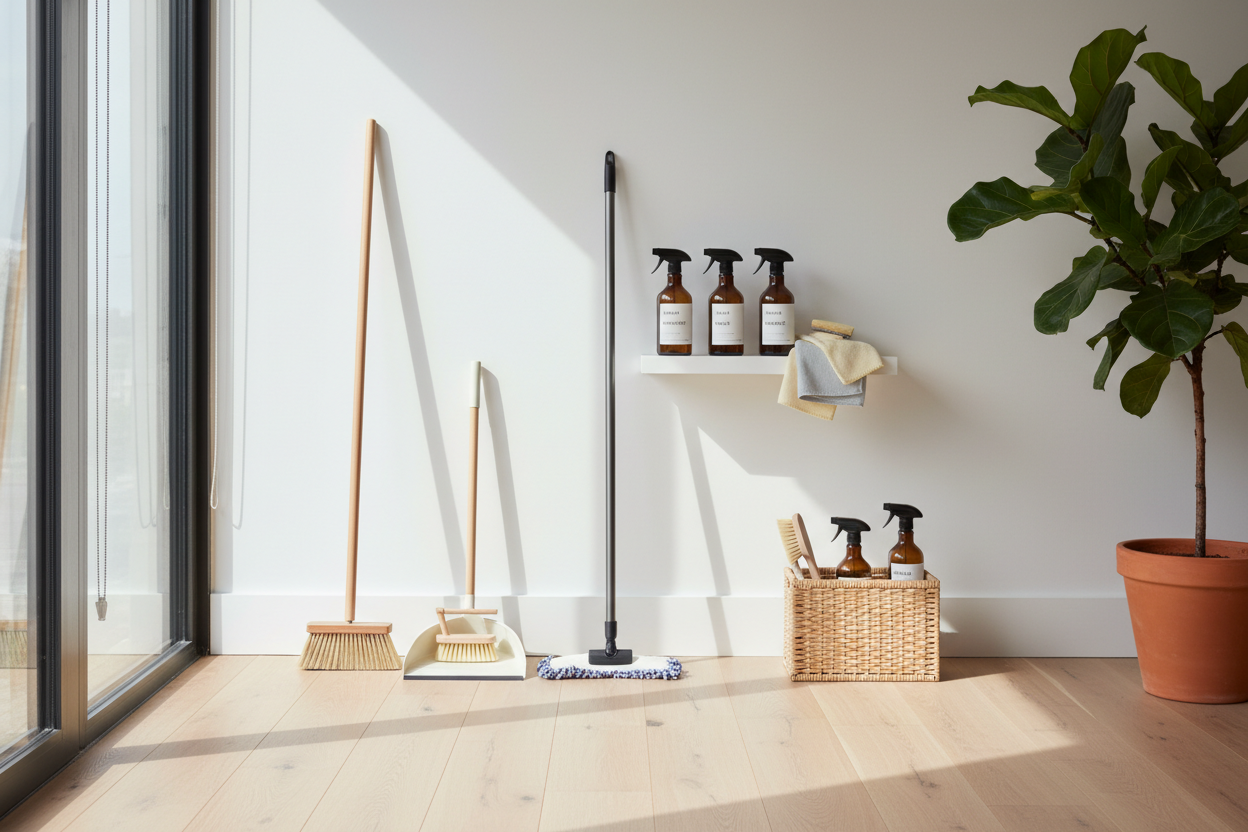 Cleaning tools inside house set and aesthetic looking good for feature photo